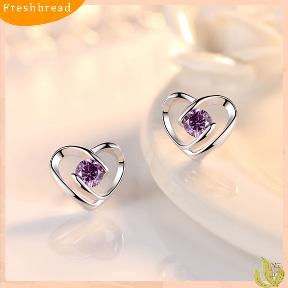 &lt; Freshbread &gt; Fashion Wanita Cubic Zirconia Hias Swirl Jantung Telinga Stud Anting Perhiasan Hadiah