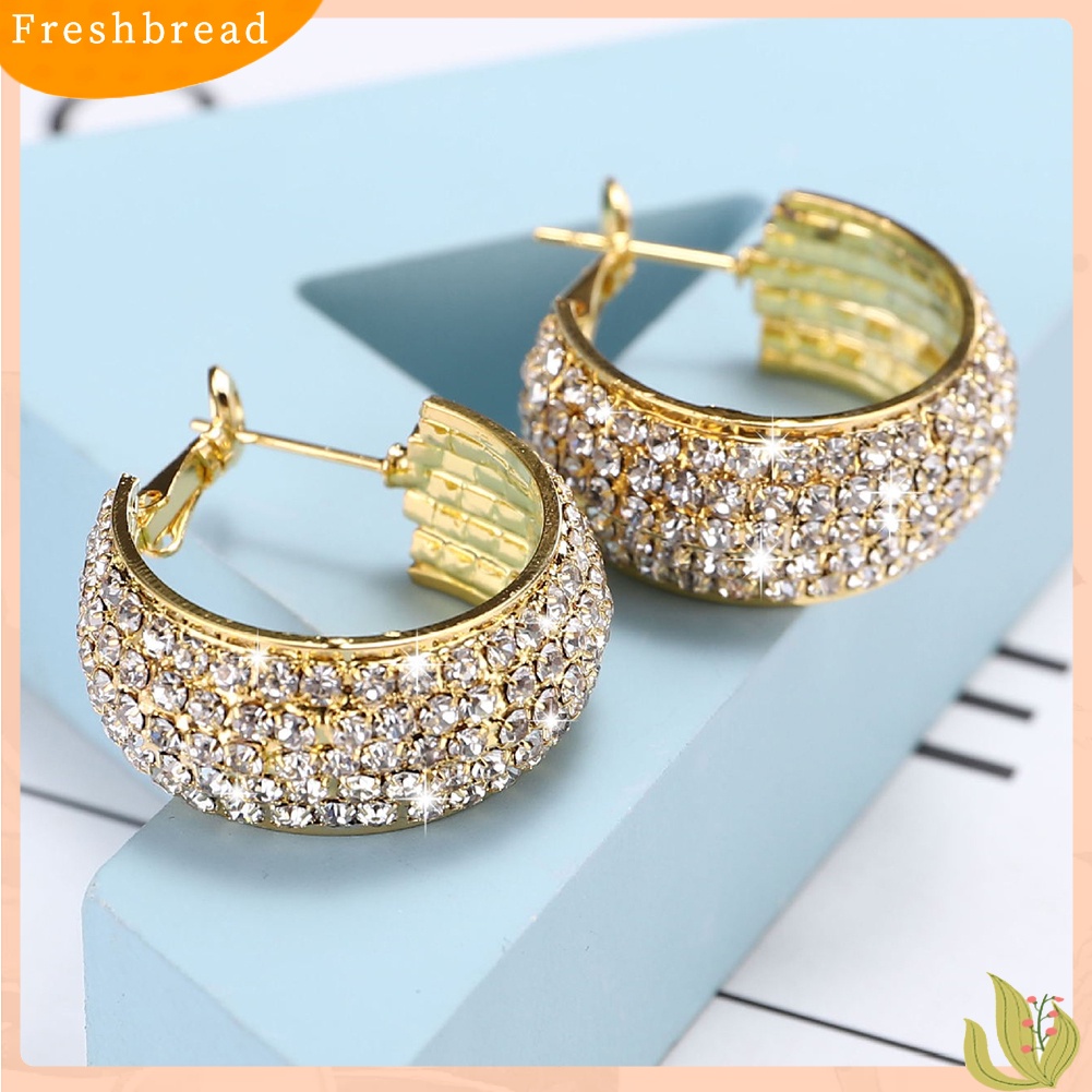 &lt; Freshbread &gt; Mewah Lady Penuh Berlian Imitasi Bertatahkan Lebar Leverback Anting Tindik Perhiasan Hadiah