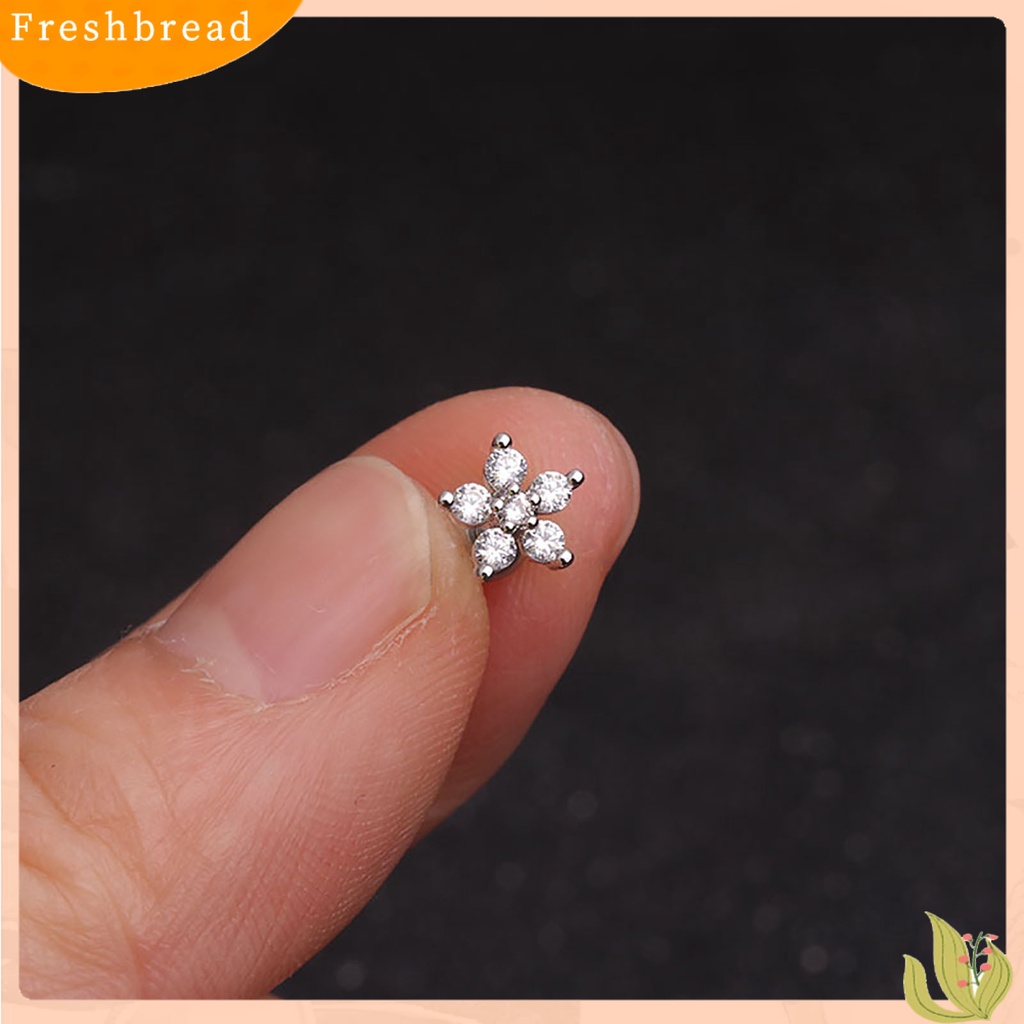 &lt; Freshbread &gt; 1Pc Indah Tindik Stainless Steel Tongkat Telinga Tulang Stud Cubic Zirconia Bunga Kecil Stud Earring Perhiasan Aksesori