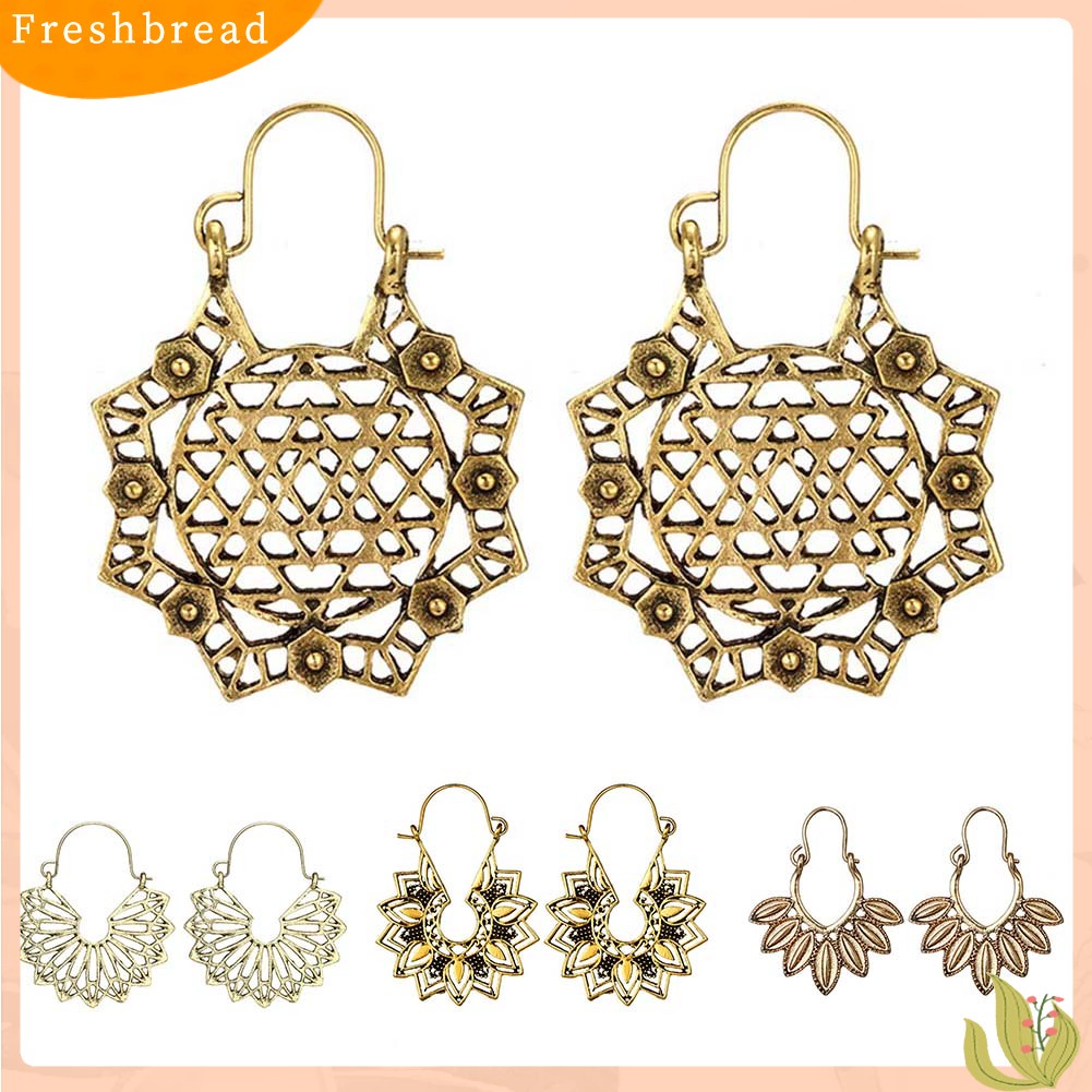 &lt; Freshbread &gt; Bohemian Wanita Berongga Bunga Sarang Lebah Kerawang Anting Hoop Retro Perhiasan Hadiah