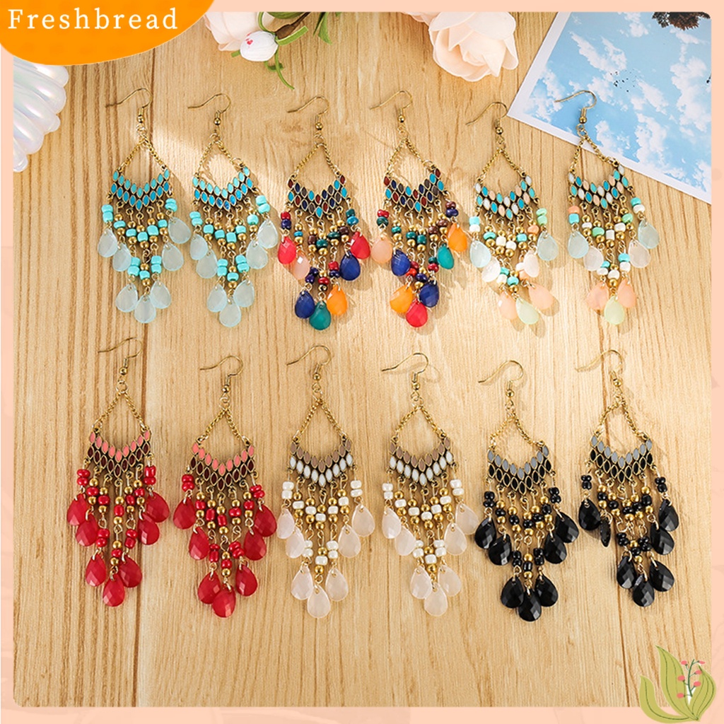 &lt; Freshbread &gt; 1pasang Menjuntai Anting Manik-Manik Hias Alloy Bentuk Tetesan Air Gantung Kait Anting Hadiah