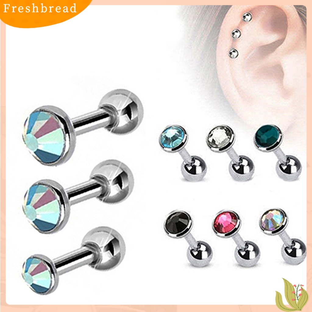 &lt; Freshbread &gt; 3Pcs/Set Wanita Fashion Anting Giwang Telinga Berlian Imitasi Bulat Stainless Steel Untuk Pesta