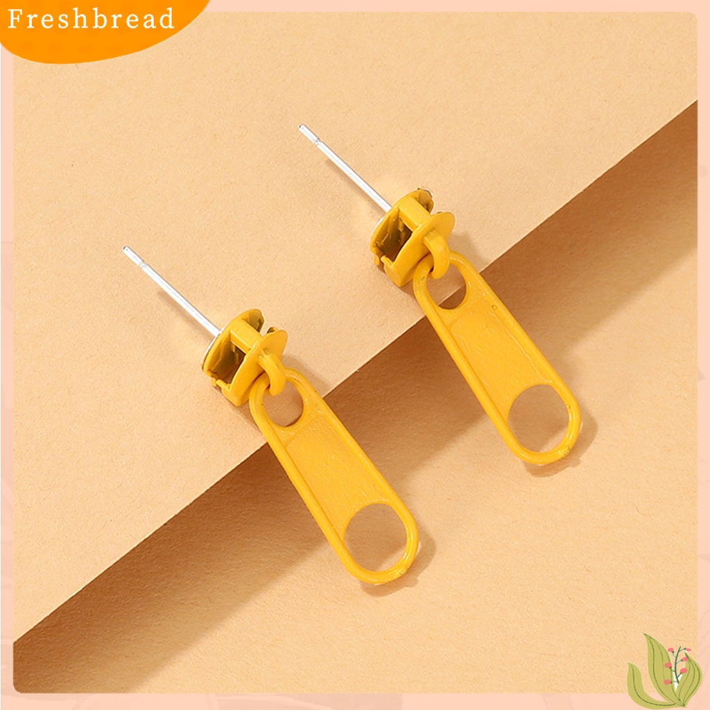 < Freshbread > 1pasang Anting Tusuk Resleting Bentuk Perhiasan Lapis Kartun Warna Permen Ear Studs Untuk Pesta