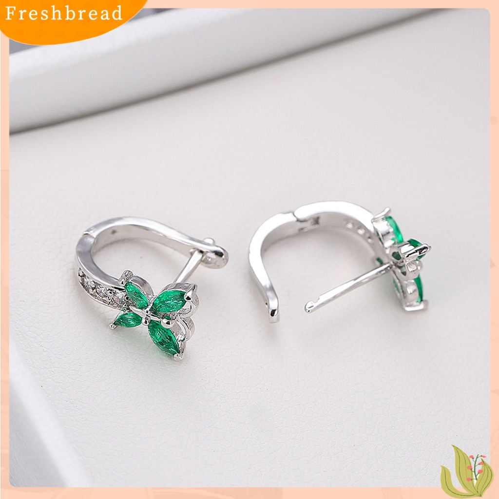 &lt; Freshbread &gt; 1pasang Anting Hoop Vintage Pendek Gaya Pastoral Shiny Cubic Zirconia Hias Valentine Hadiah Wanita Butterfly Shaped Menjuntai Anting Perhiasan Gadis