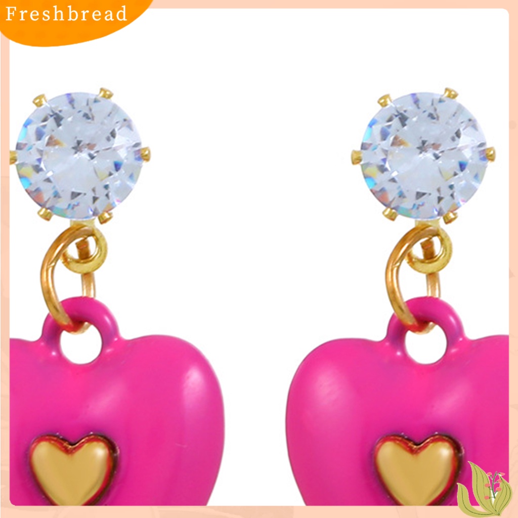 &lt; Freshbread &gt; 1pasang Anting Wanita Hati Cubic Zirconia Perhiasan Tetes Minyak Warna Cerah Menjuntai Anting Hadiah Ulang Tahun