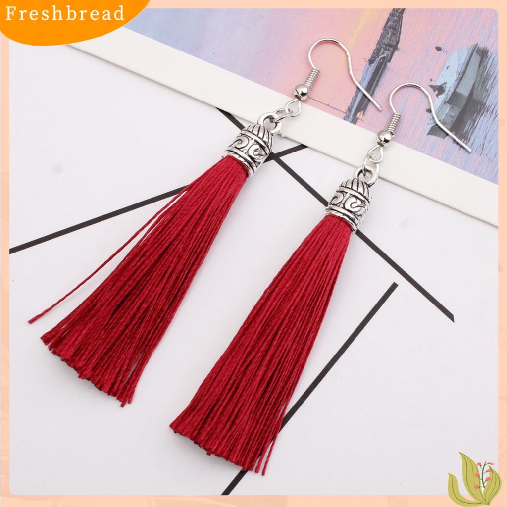 &lt; Freshbread &gt; 1pasang Anting Kait Bohemian Artistik Benang Katun Fringe Desain Menjuntai Anting Aksesoris Telinga