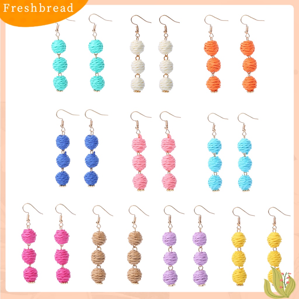 &lt; Freshbread &gt; 1pasang Anting Kait Bulat Menenun Rotan Bohemian Anting Menjuntai Panjang Untuk Liburan