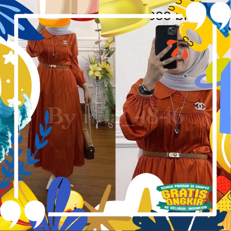 Fasion Fashion Gaun Long Nina Midi Dres Dress Drees Pakaian Setelan Baju Gamis Pesta Muslim Muslimah