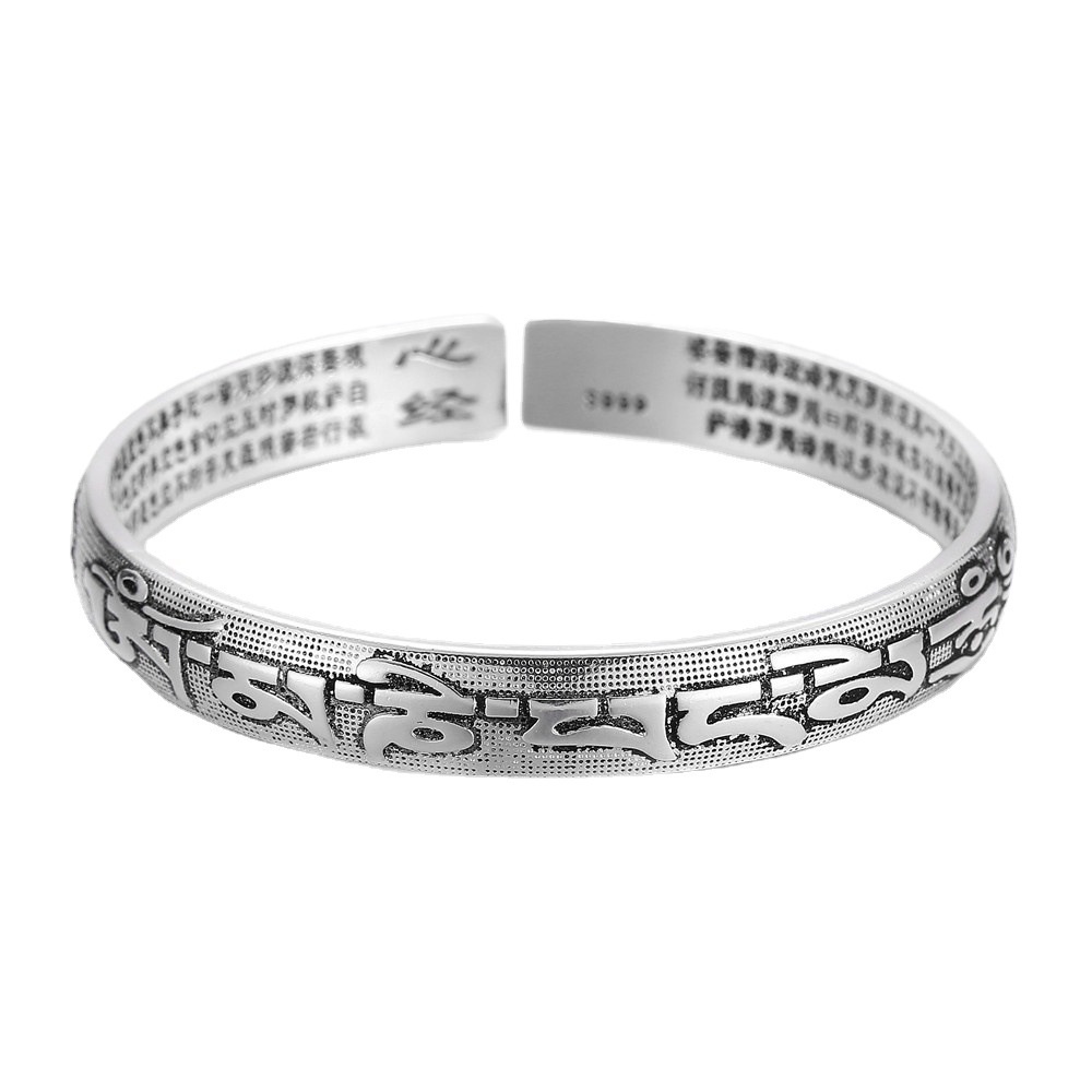 Goldkingdom Fashion Perhiasan Aksesoris Ready Stock Perak Disepuh Pepatah Hati Sutra Gelang Enam Karakter Mantra Terukir Antik Thai Perak Laporan Pembukaan Gelang