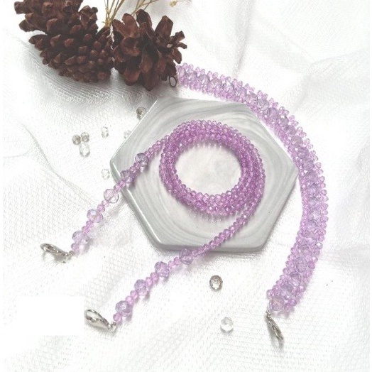 TERBATAS 1 SET Tali Masker Crystal Strap Mask + Konektor Hijab Handmade Import - CRYSTAL LILAC
