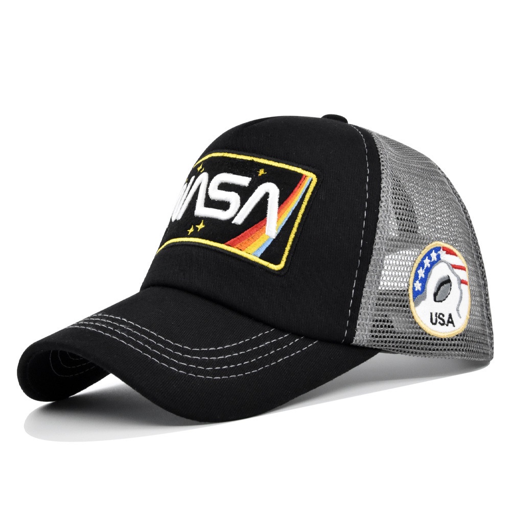 Topi baseball Fashion Untuk Pria Wanita NASA Bordir Kasual Olahraga Luar Ruangan Musim Panas Topi Jaring Kerai Topi trucker