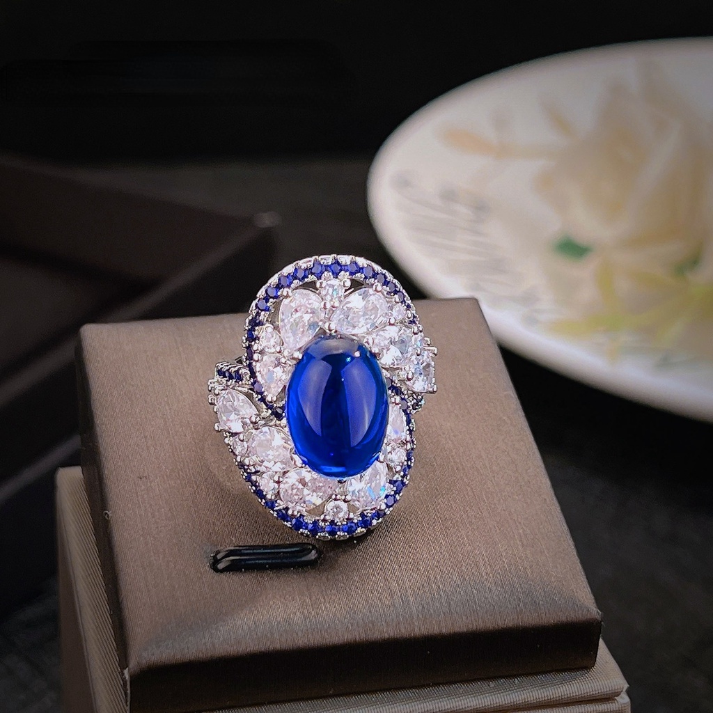 Goldkingdom Aksesoris Perhiasan Fashion Ready Stock Cincin Vortex Biru Definisi Tinggi Desain Perhiasan Kristal Biru Runcing Srilanka Warna Berlian Biru Harta Karun Gadis