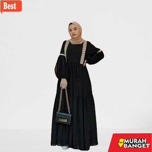GAMIS SIZE BESAR TERBARU- Baju Gamis Hitam Renda Terbaru Jumbo | Hayla Dress [S M L XL XXL XXXL] Gam
