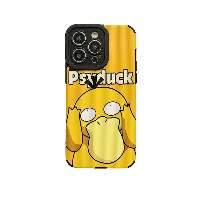 Cool Leather Soft Case iP iPhone 7 8 Plus SE 2020 X XR XS Max 11 12 13 14 Pro Max 14 Plus Phone Case Camera Protect Yellow psyduck Pokemon GO Men's Fashion