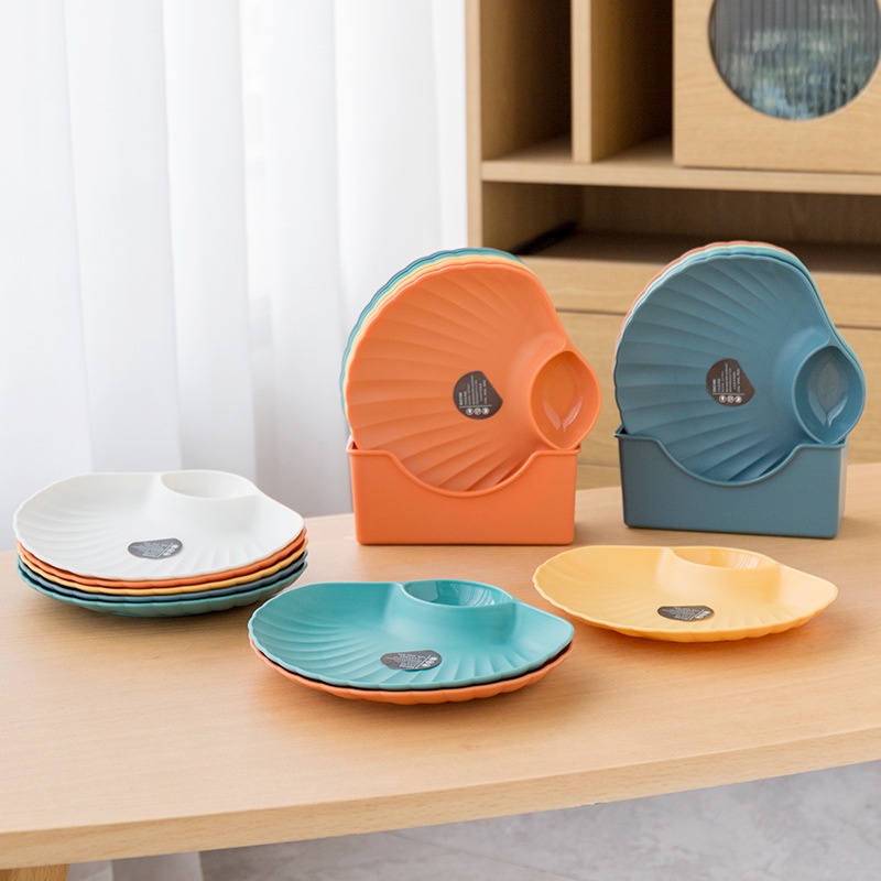 Murah Lebay GO-S190 Piring Plastik Plastic Plate / Piring Kerang / Shell Plate Kue Roti 2in1 Tempat Saos Kecap 18cm