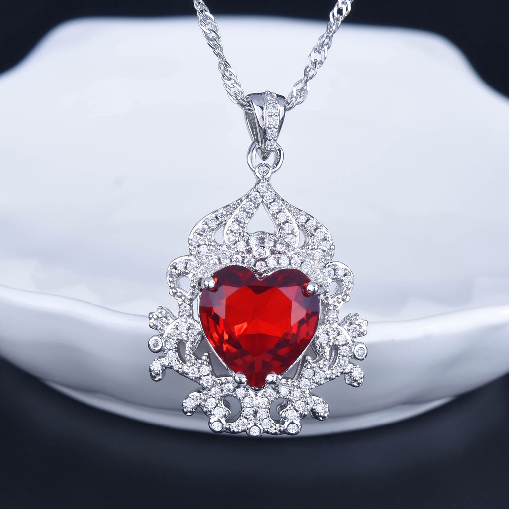 Goldkingdom Aksesoris Perhiasan Fashion Ready Stock Berbentuk Cinta Ruby Ruby Liontin Kalung Perempuan Ruby Fashion Perhiasan Warna-Warni.