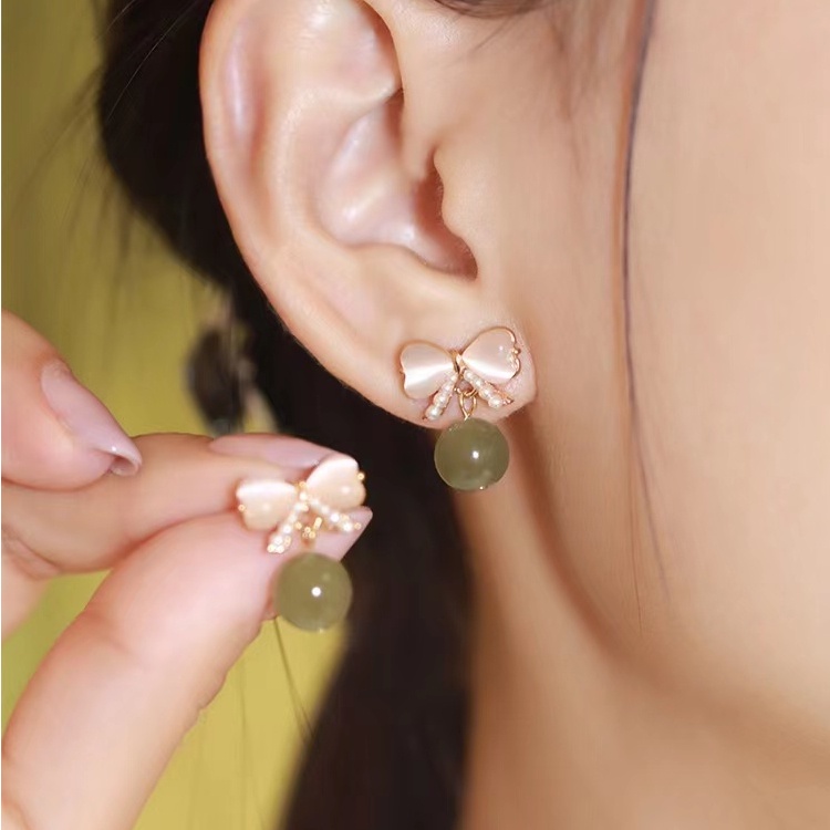 Ikatan Simpul Opal Batu Telinga Studs Wanita Ins Segar Kelas Tinggi Elegan Anting Fashion Earring Hadiah