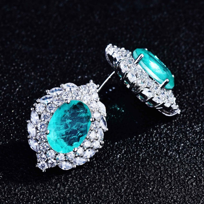 Goldkingdom Fashion Perhiasan Aksesoris Ready Stock Mewah Paraiba Liontin Mewah Set Dengan Penuh Berlian Pajangan Berlian Set Warna-Warni Harta Anting Terbuka Cincin Perempuan