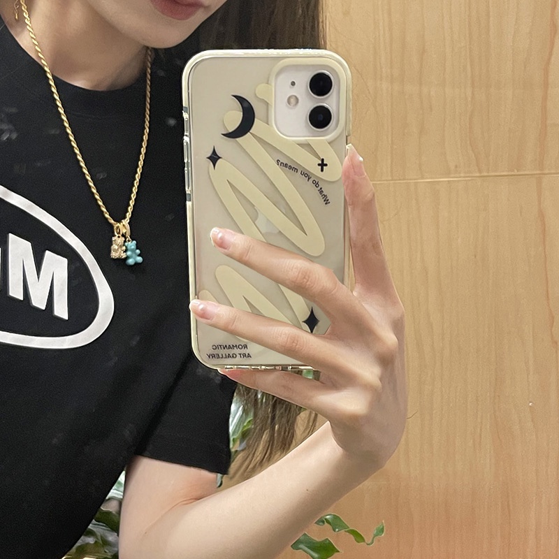 IPHONE Ins Vintage Kuning Transparan Doodle Casing Ponsel Cover Untuk Iphone7 8 PLUS X XR XS 11 12 13 MINI PRO MAX SE 2020