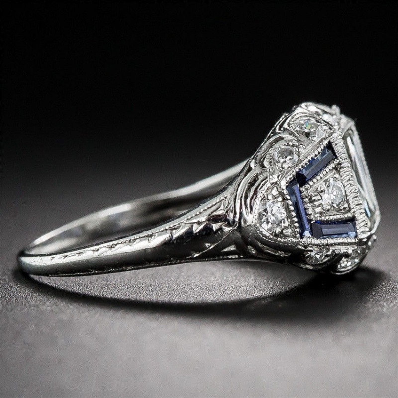 Goldkingdom Aksesoris Perhiasan Fashion Ready Stock Set Batu Topaz Biru Cincin Kreatif Bunga Set Berlian Engagement Ring