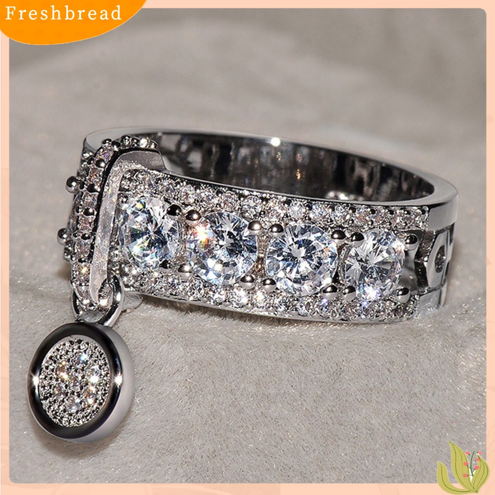 {In Stock} Mewah Wanita Cubic Zirconia Hias Bulat Pesona Cincin Hadiah Perhiasan Pesta Pernikahan