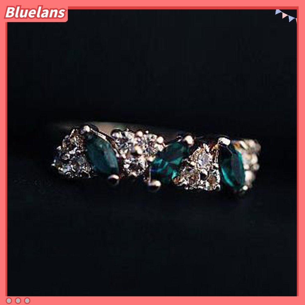 {In Stock} Vintage Wanita Emerald Cubic Zirconia Bertatahkan Jari Cincin Hadiah Perhiasan Pernikahan