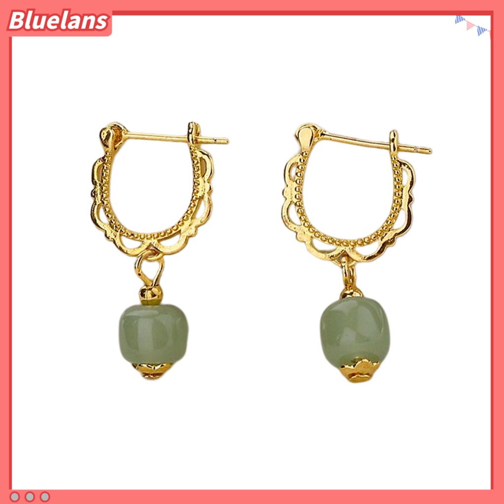 {In Stock} 1Pc Menjuntai Anting Gaya China Warna Emas Elegan Peri Hadiah Hypoallergenic Retro Faux Hetian Jade Drop Earring Perhiasan Aksesoris