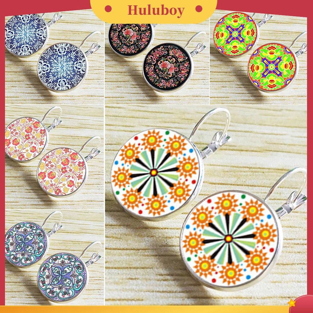 {Ready Stock} Retro Mandala Bunga Bulat Perunggu Klip Telinga Gadis Wanita Leaverback Earrings