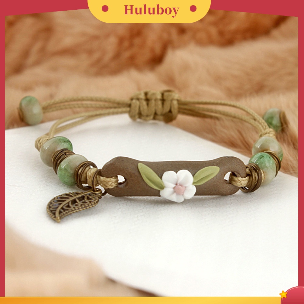 {Ready Stock} Fashion Wanita Bunga Daun Porselen Pesona Anyaman Gelang Adjustable Perhiasan Hadiah