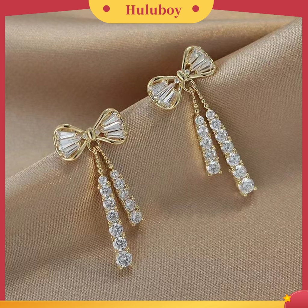 {Ready Stock} 1pasang Anting Menjuntai Elegan Mewah Berlian Imitasi Tertanam Ikatan Simpul Stud Earrings Fashion Jewelry