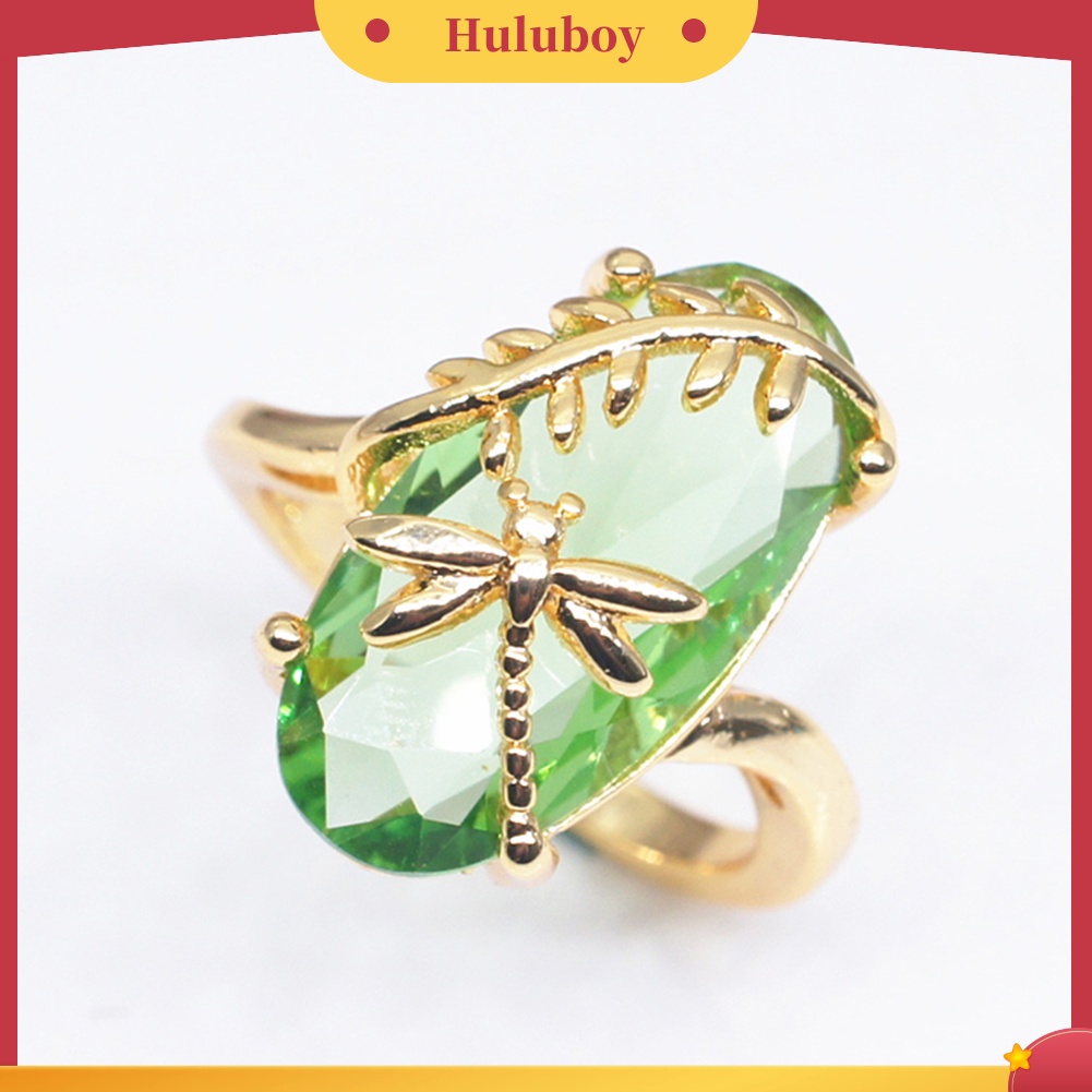 {Ready Stock} Chic Wanita Capung Daun Oval Permata Imitasi Memutar Jari Cincin Perhiasan Pernikahan Hadiah