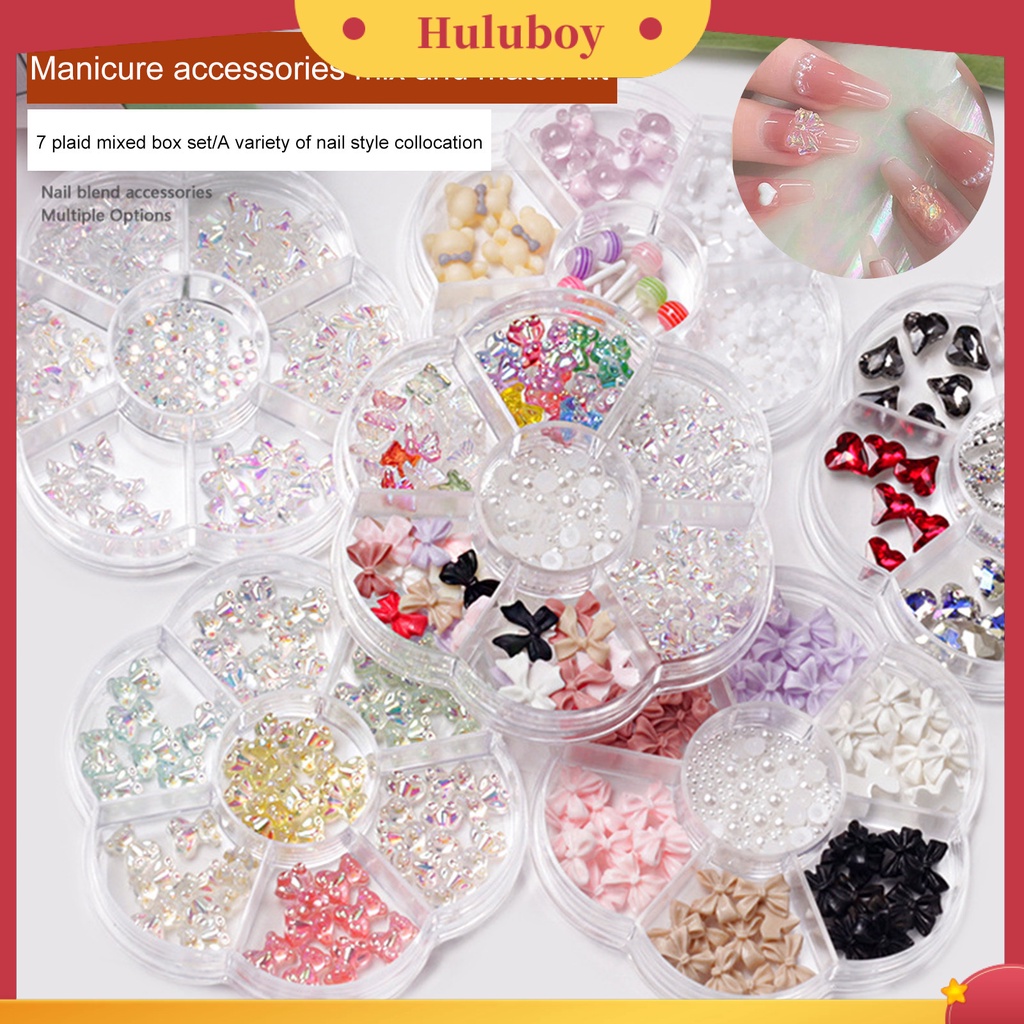 {In Stock} 1kotak Dekorasi Nail Art Tiga Dimensi Tidak Jatuh DIY Rhinestones Bow Bear Mixed Heart Plum Blossom Plate Nail Ornament Nail Salon Supply