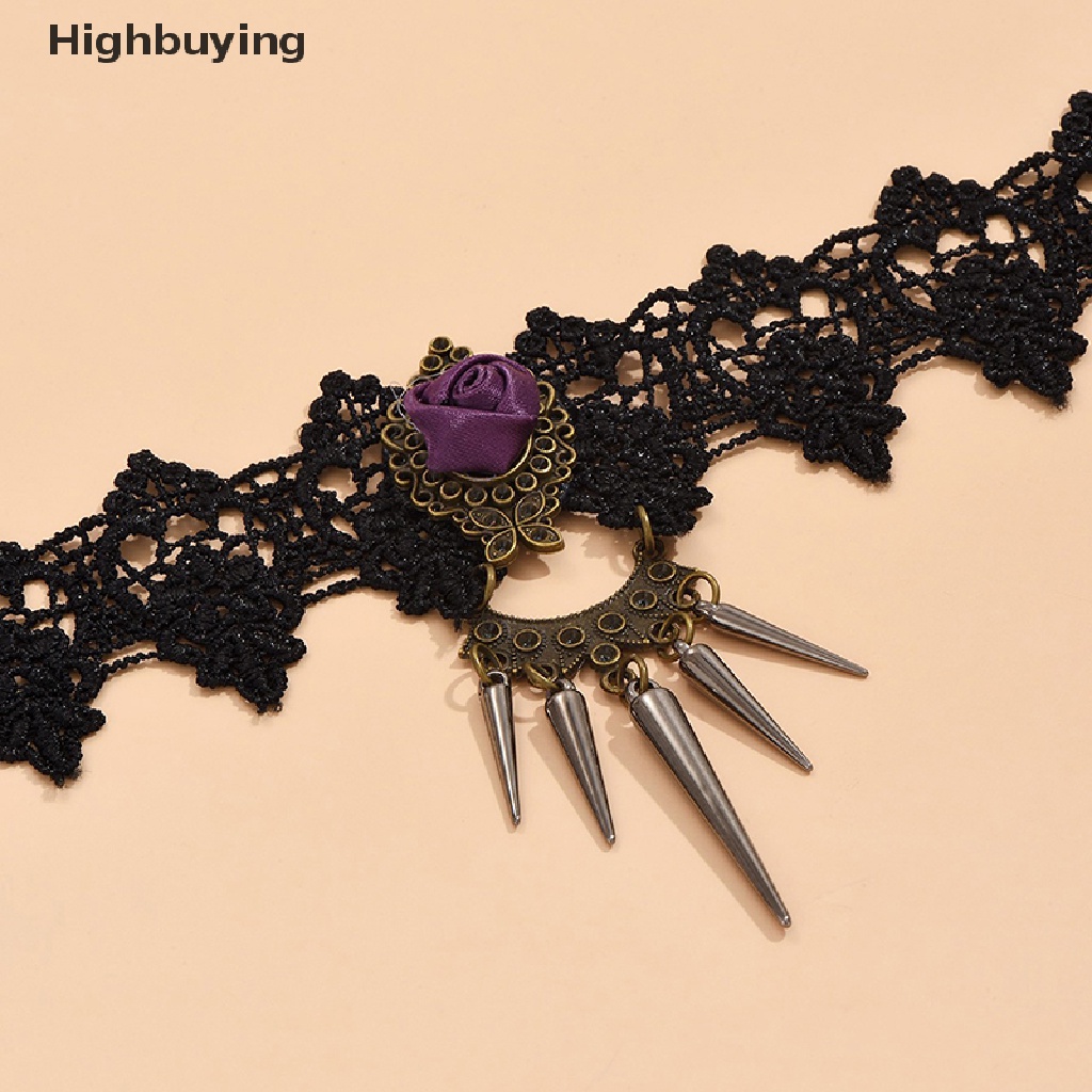 Hbid Vintage Kristal Bunga Pesona Liontin Choker Kalung Wanita Gothic Lace Choker Glory