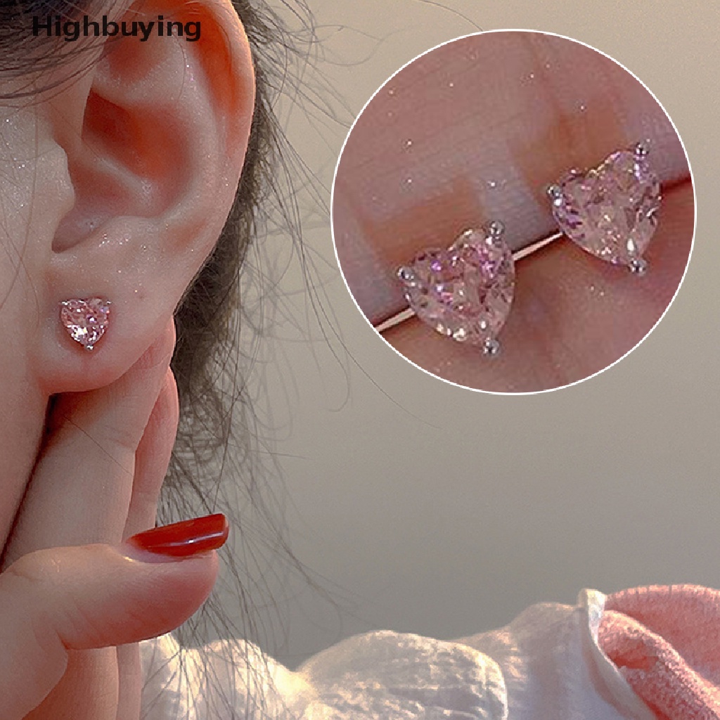 Hbid 1/2pasang Bersinar Pink Zirkon Tetesan Air Busur Stud Anting Perhiasan Hati Romantis Glory