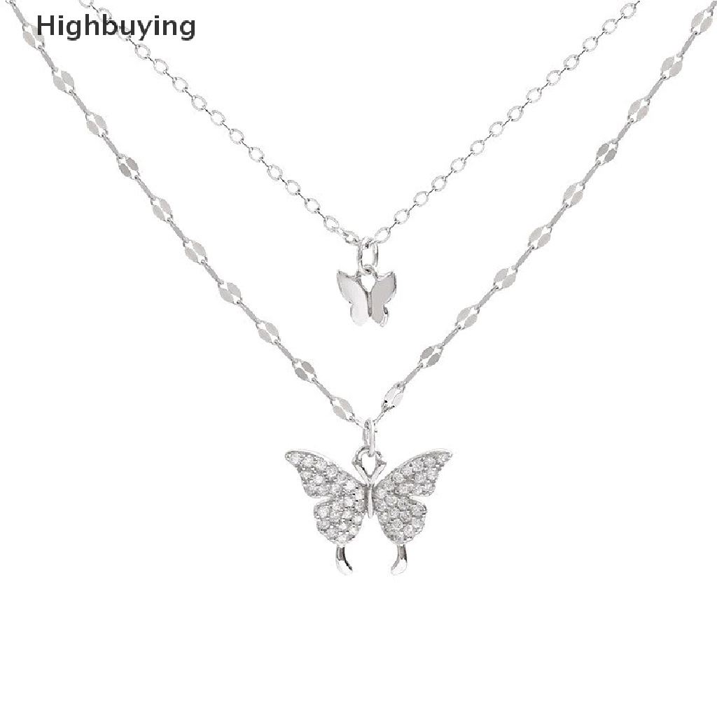 Hbid Butterfly Double-Deck Kalung Shiny Drill Pendant Ladies Rantai Klavikula Elegan Glory