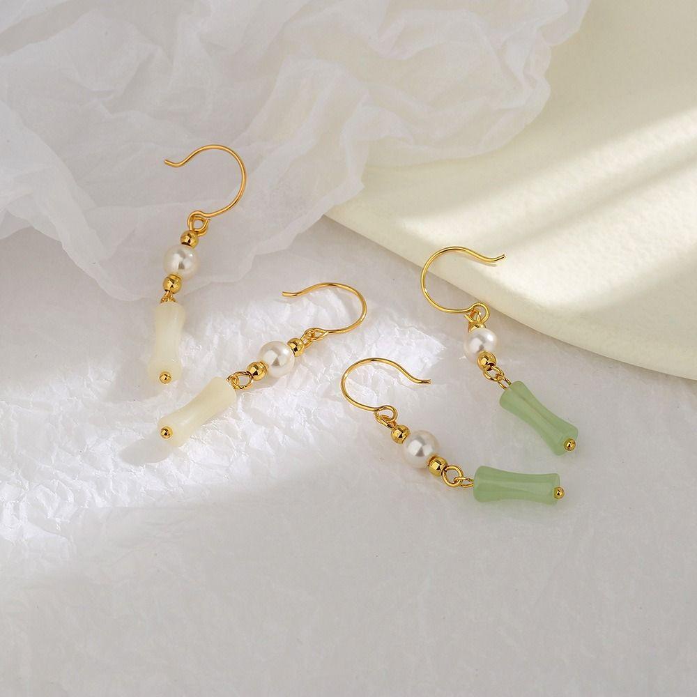 Mxbeauty Wanita Menjuntai Anting Elegan Pesona Mutiara Imitasi Fashion Perhiasan Hetian Giok Gadis Hadiah Drop Earrings