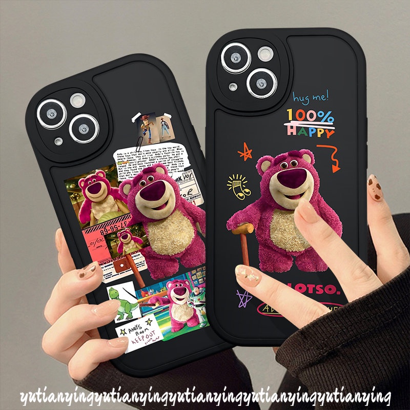 IPHONE Lovely Kartun Manyo Telepon Lembut Lucu Strawberry Bear Tpu Case Kompatibel Untuk Iphone11 13 12 14 Pro MAX 7 6s 8 6 14 Plus XS XR X MAX SE 2020 Silicon Pelindung Lensa Back Cover