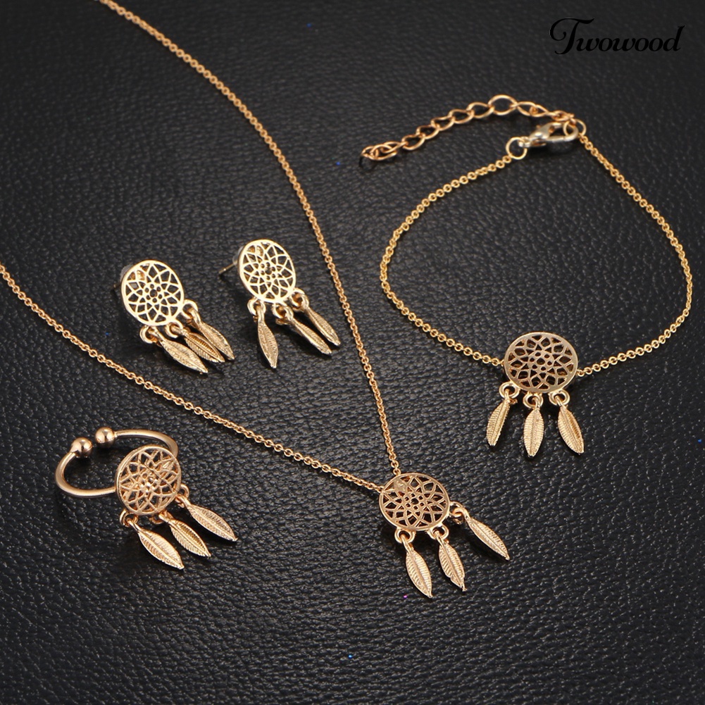 Twowood Hollow Dream Catcher Rumbai Kalung Anting Cincin Gelang Wanita Set Perhiasan