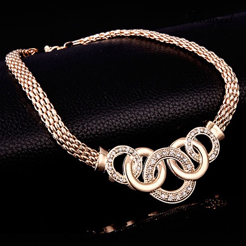 Twowood Wanita Pengantin Kristal Choker Kalung Anting Gelang Lampu Gantung Cincin Perhiasan Set