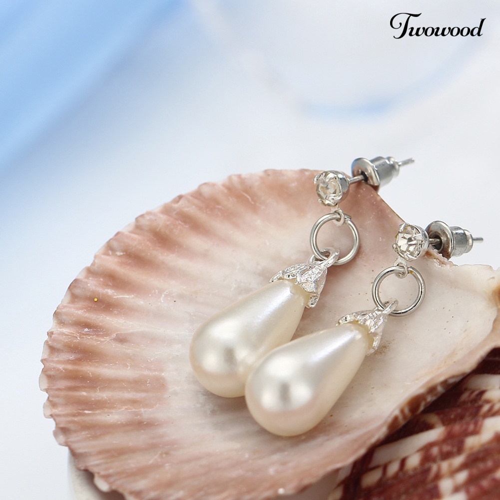 Twowood Water Drop Mutiara Imitasi Manik-Manik Berlian Imitasi Bridal Kalung Anting Set Perhiasan