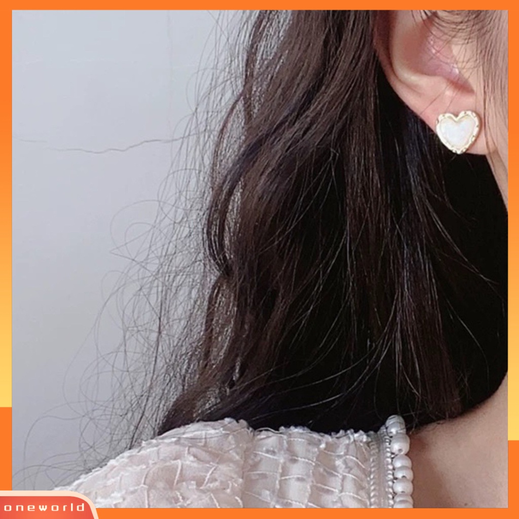 [OWR] 1pasang Anting Wanita Retro Elegan Berkilau Geometris Temperamen Menghias Nikel Gratis Bentuk Hati Stud Earrings Perhiasan Aksesori