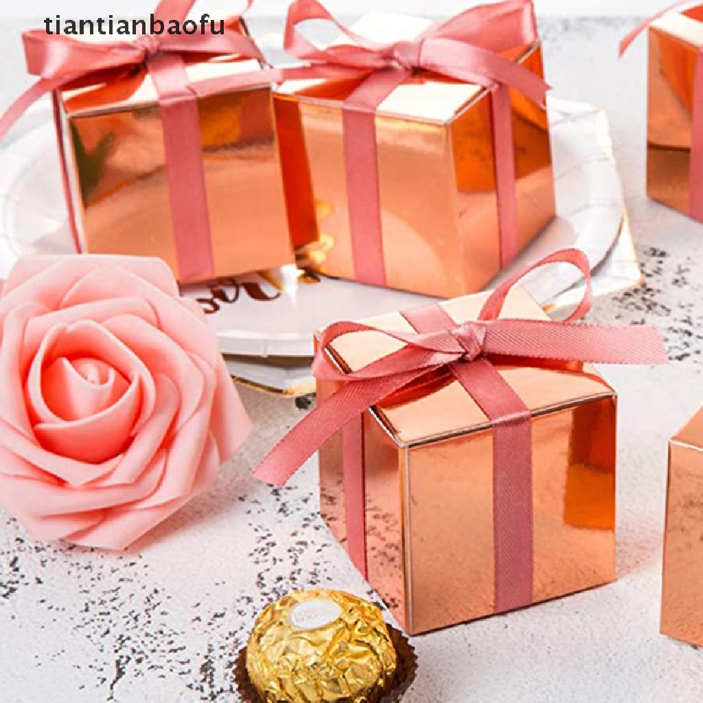 [tiantianbaofu] 10pcs Warna Paper Candy Box Kotak Kemasan Kado Coklat Persegi Untuk Butik Pernikahan