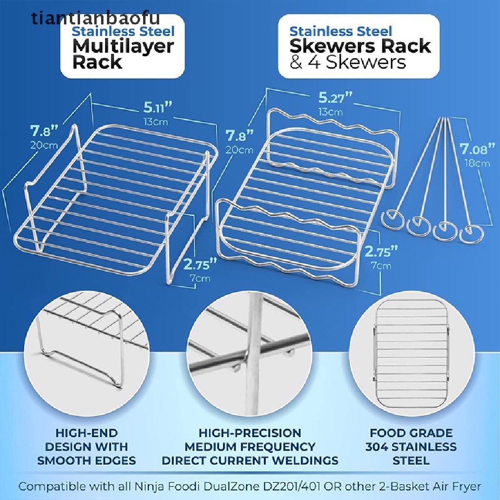 [tiantianbaofu] Air Fryer Rack Double Basket Air Fryers Stainless Steel Grill Holder Air Fryer Aksesoris Rak Masak Rak Roti Bakar Untuk Butik Oven