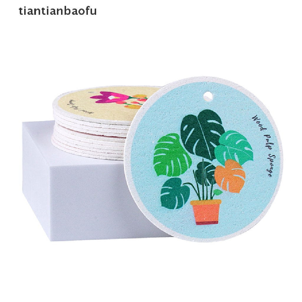 [tiantianbaofu] Kawaii Wood Pulp Sponge Pads Tali Bunga Dapur Piring Panci Alat Makan Butik