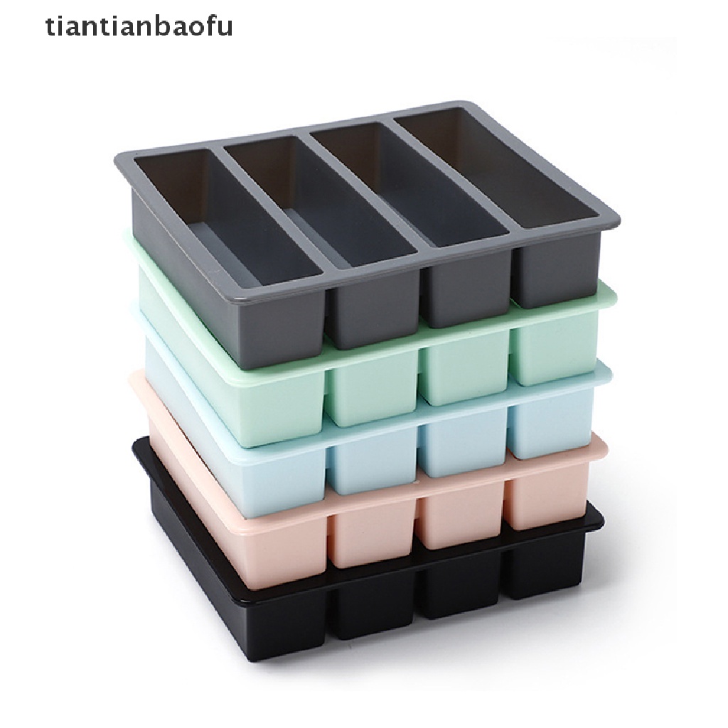 [tiantianbaofu] 1pc 4kisi Panjang Strip Silikon Es Batu Square Tray Cetakan DIY Cube Ice Mold Butik