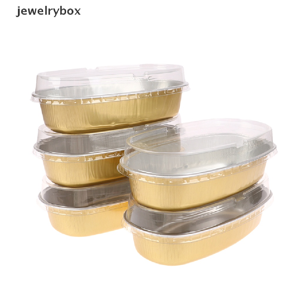 [jewelrybox] 5pcs Kotak Kue Aluminium Foil Oval 350ML Dengan Tutup Plastik Kemasan Kue Cup Boutique