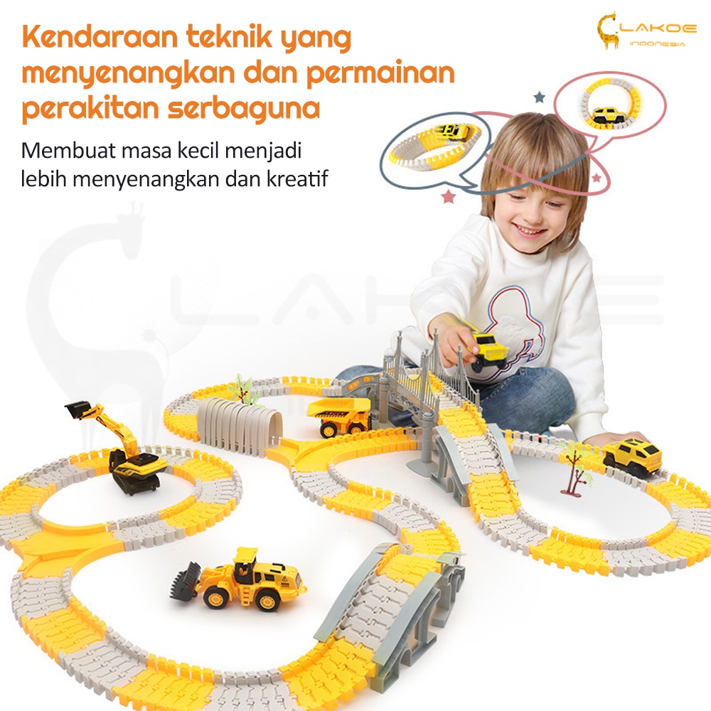 Lakoe Mobilan DIY Perakitan Mainan Truk/Kereta Api Edukatif Anak/Mainan Anak Engineering Mobil Track Listrik