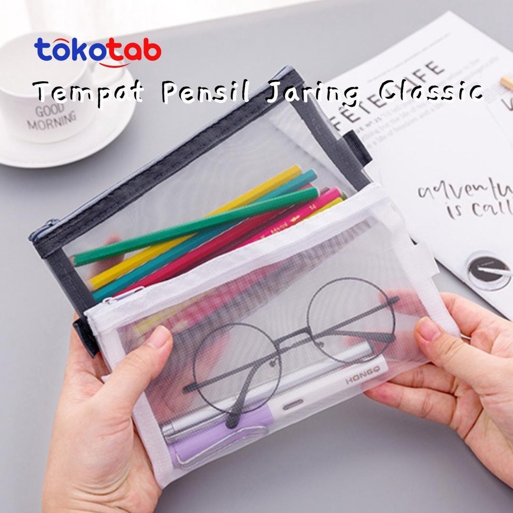 

Tokotab - Kotak Pensil / Tempat Pensil Jaring Transparan / Tempat Pensil Mesh Simple Minimalis