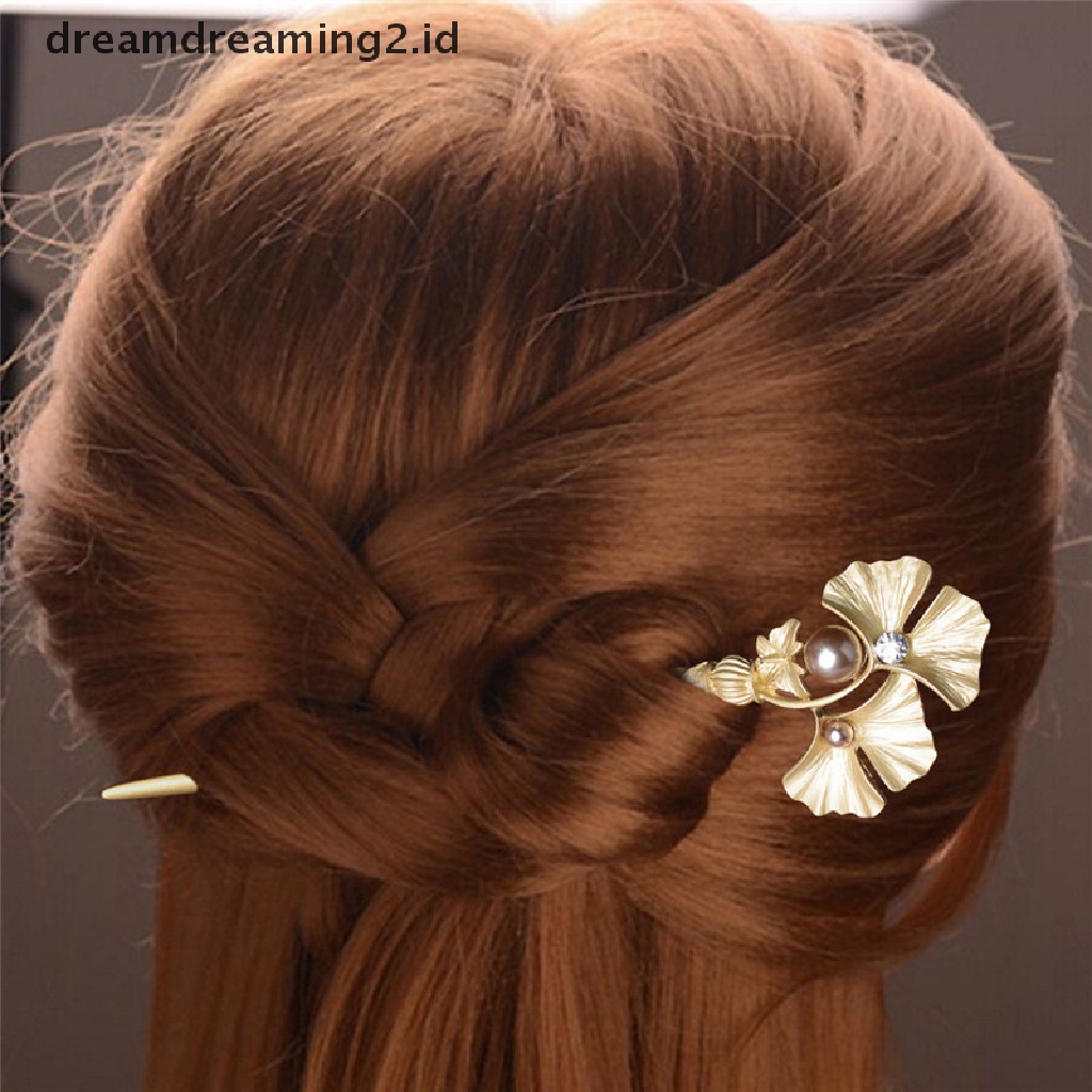 (hot) Fashion Golden Wedding Bridal Mutiara Bunga Daun Rambut Stik Kristal Hair Pin//