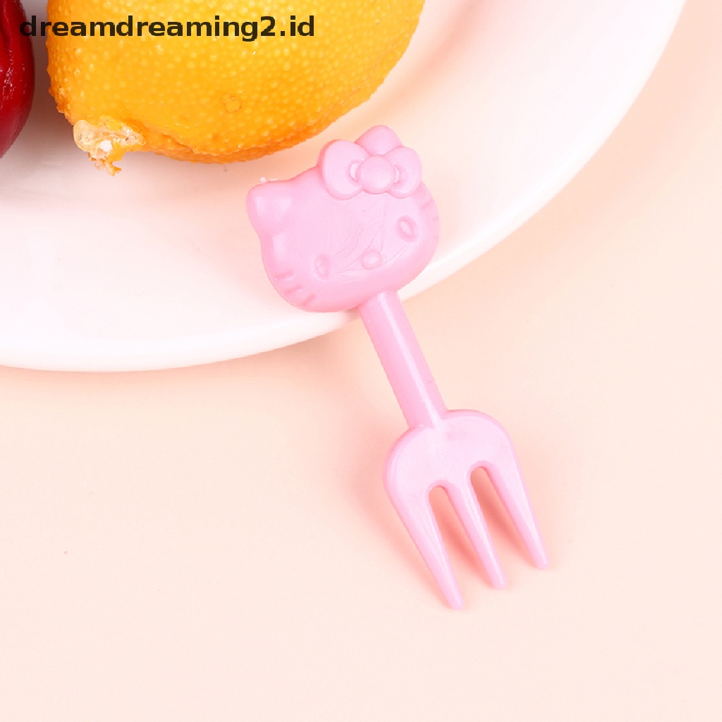 (hot) 10pcs Mini Kawaii Animal Kartun Garpu Buah Anak Snack Kue Dessert Makanan Fruit Pick Tusuk Gigi Tanda Bento Makan Siang//